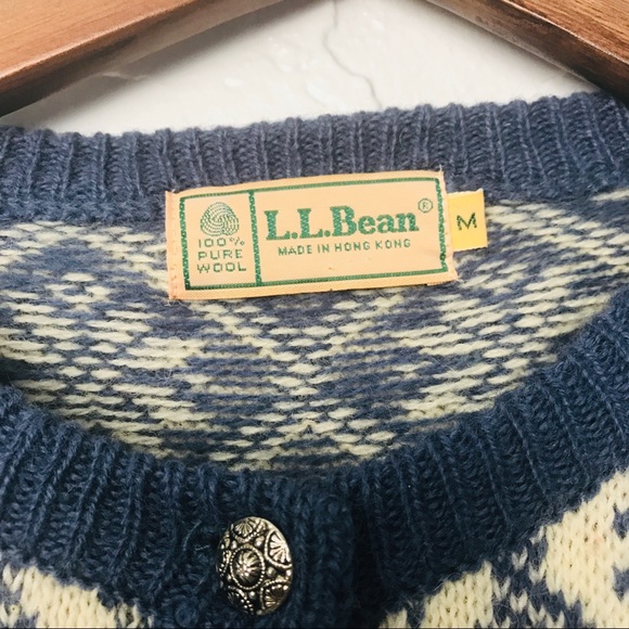 LL Bean Nordic Fair Isle Wool Cardigan Med - Picture 3 of 7